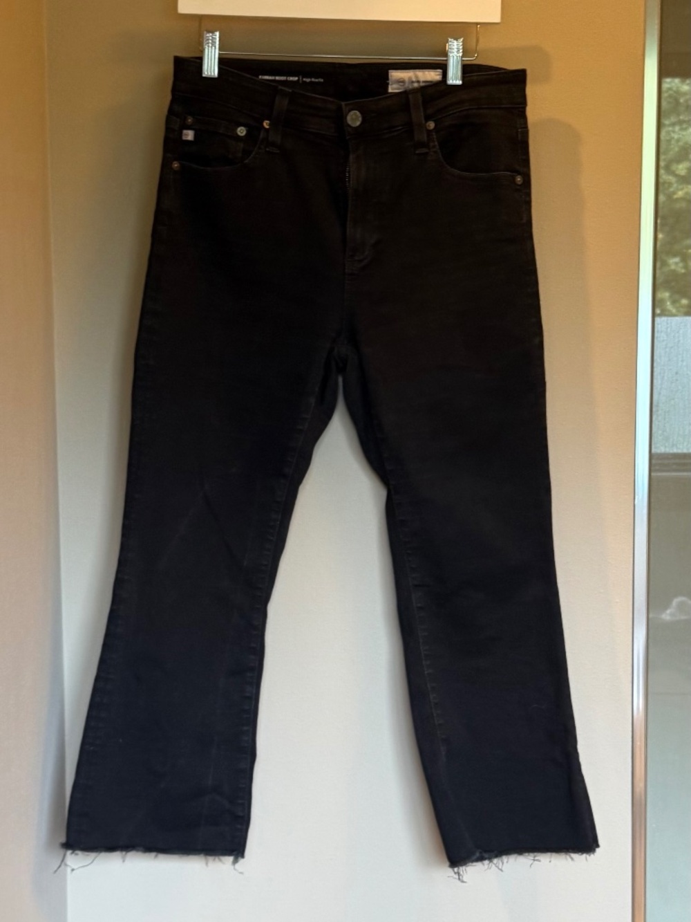 AG Jeans Farrah Boot Crop High-Rise Jeans, Faded Black, Size 30